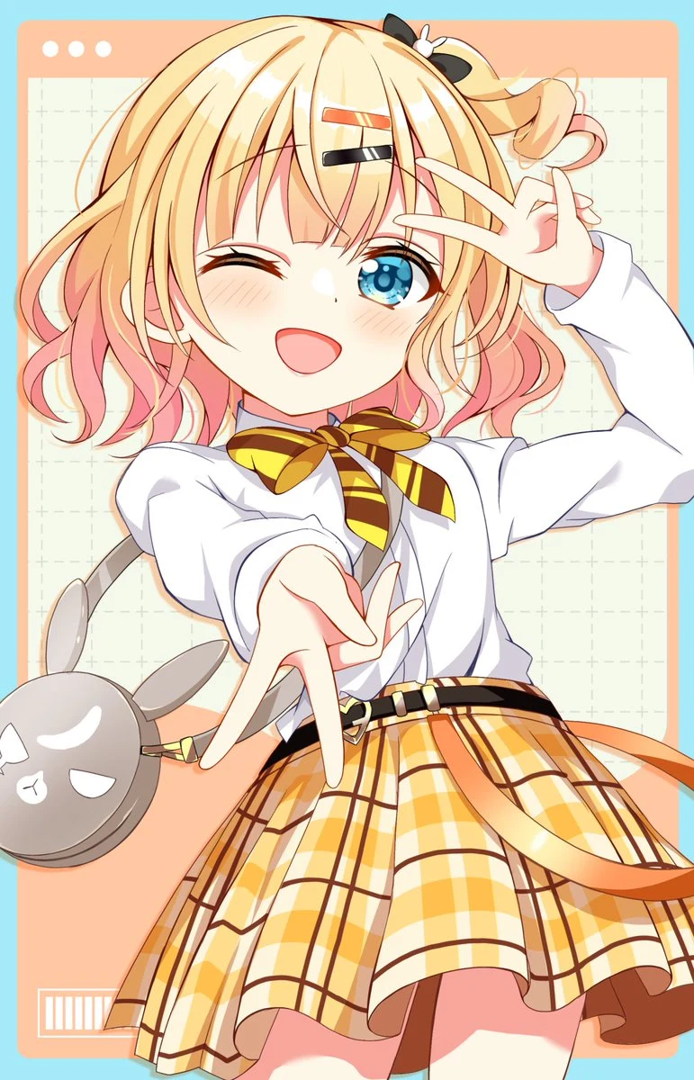 A plaid skirt and a rabbit bag